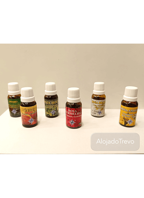 Essências: Pinho, Pêssego, Patchouli, Rosa Vermelho, Rosa Branca, Rosa Amarelo