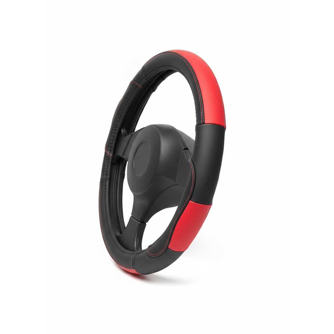 Cubre Volante Eco Cuero Negro Rojo Calidad Premium Negro 3