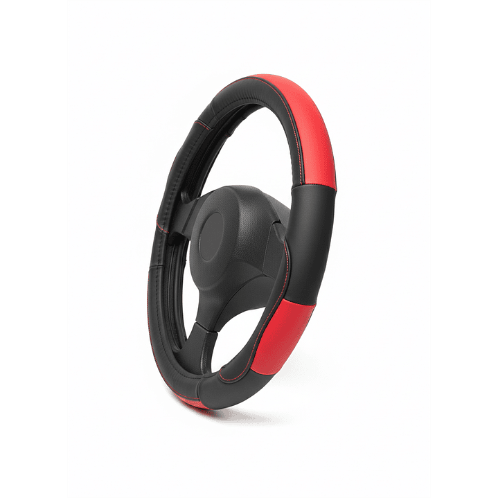 Cubre Volante Eco Cuero Negro Rojo Calidad Premium Negro 3