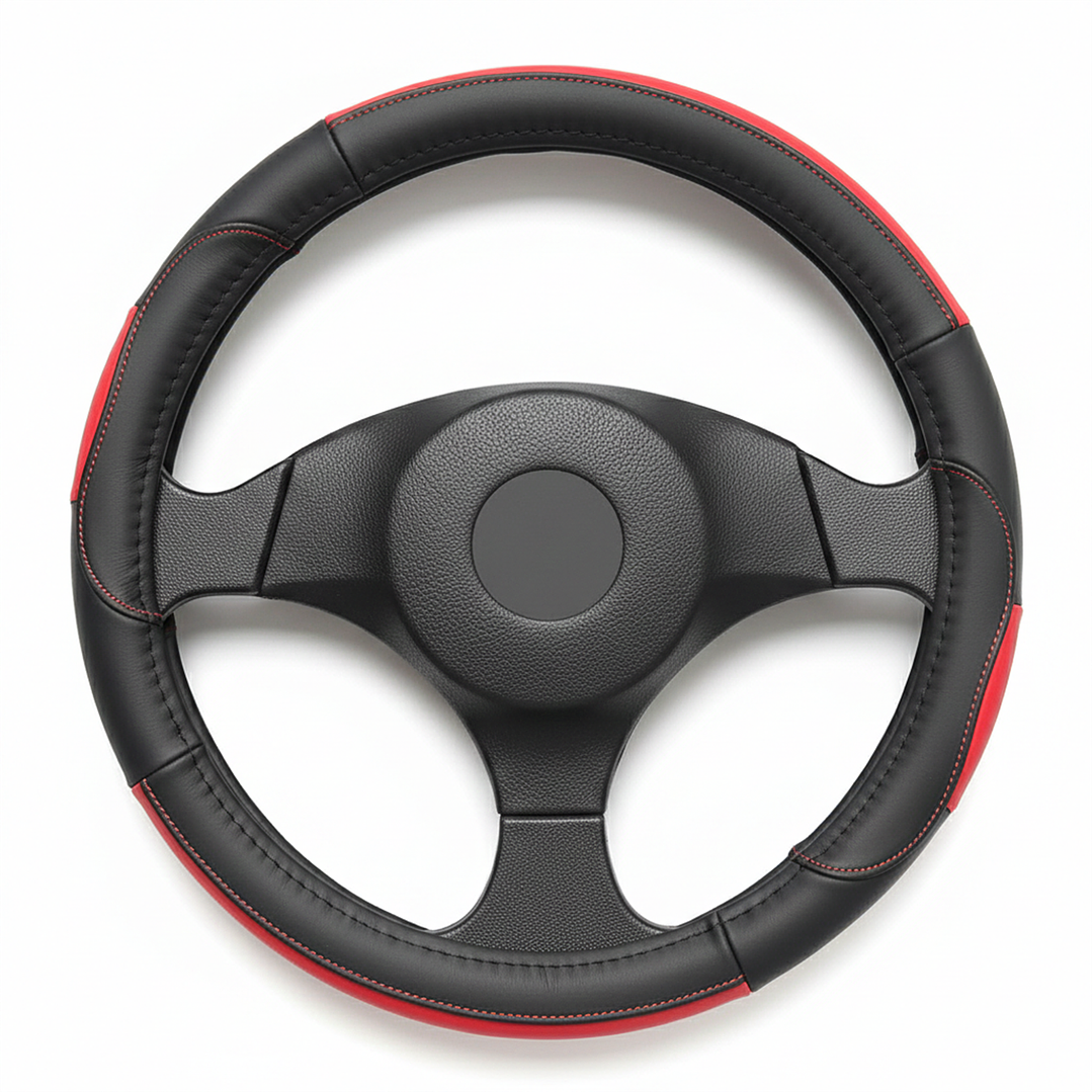 Cubre Volante Eco Cuero Negro Rojo Calidad Premium Negro 1