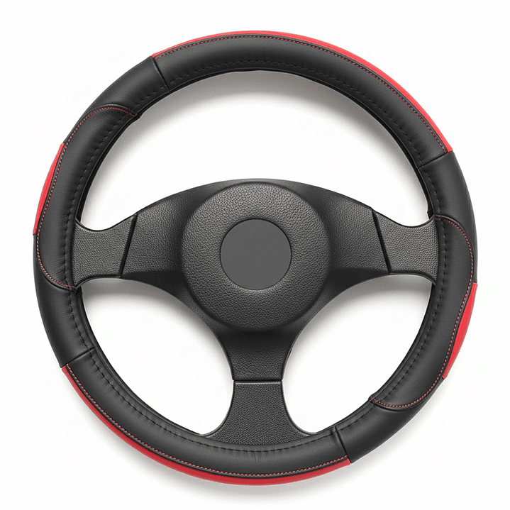 Cubre Volante Eco Cuero Negro Rojo Calidad Premium Negro 1