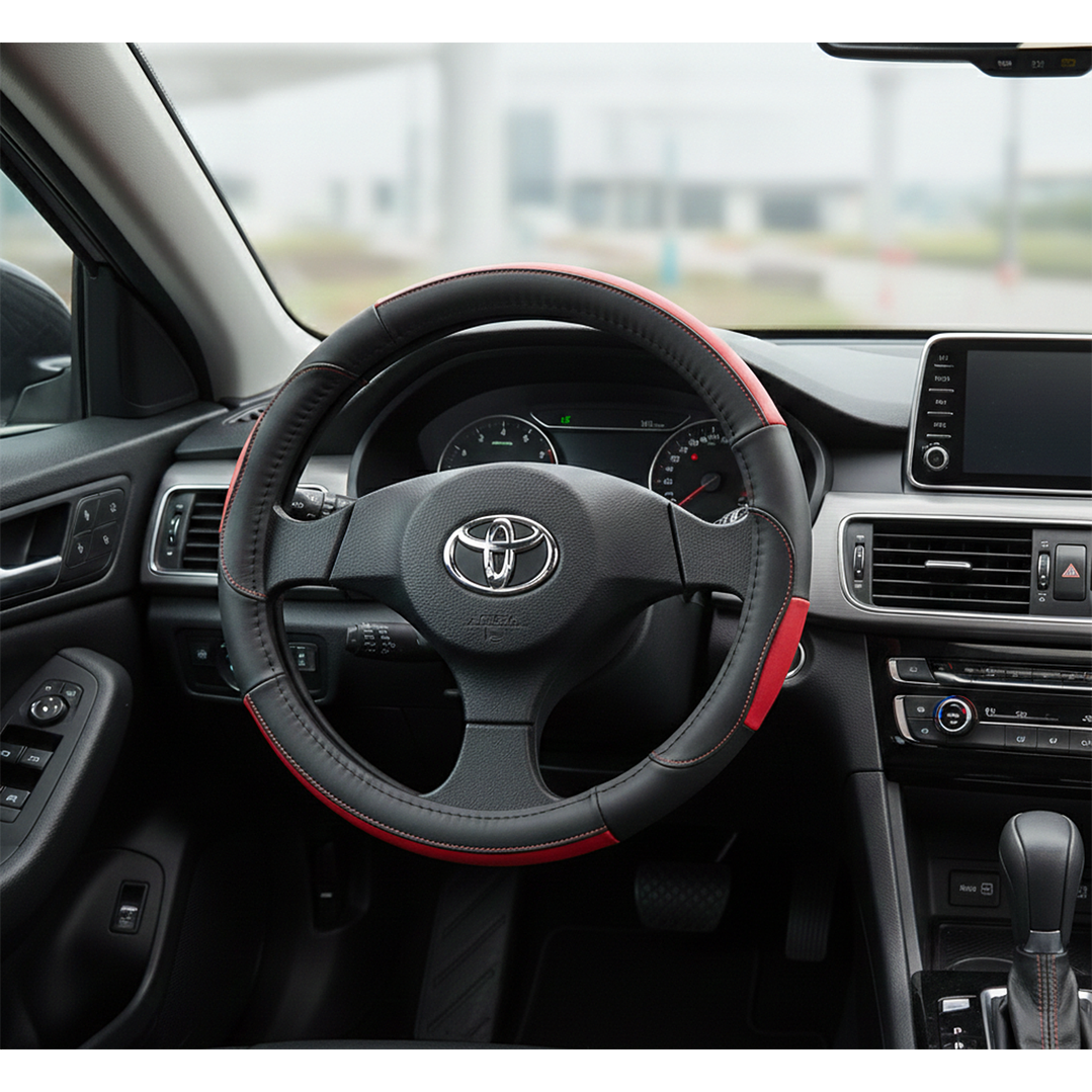 Cubre Volante Eco Cuero Negro Rojo Calidad Premium Negro 2