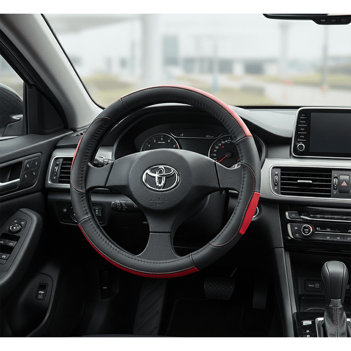 Cubre Volante Eco Cuero Negro Rojo Calidad Premium Negro 2