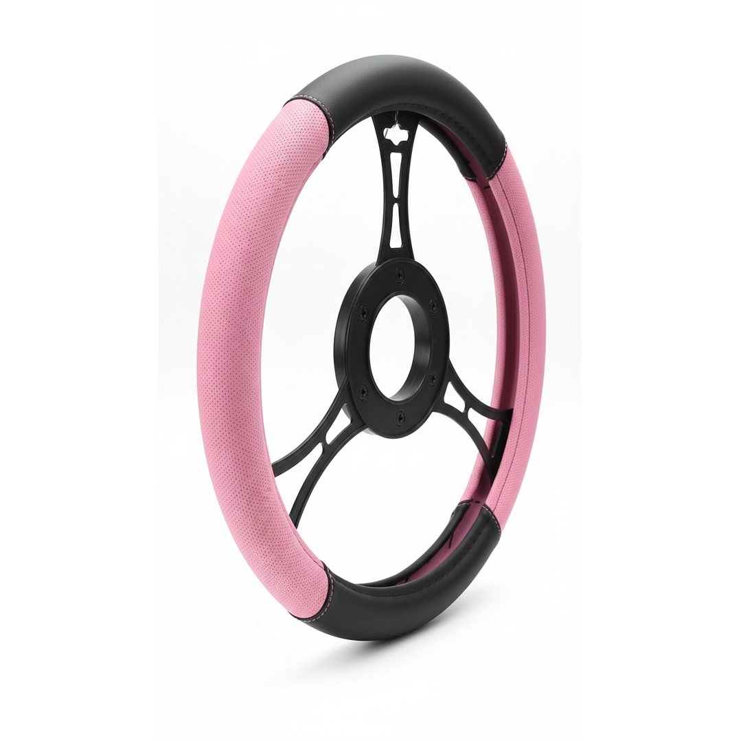 Cubre Volante Eco Cuero Negro Rosado Calidad Premium 3