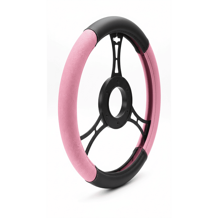 Cubre Volante Eco Cuero Negro Rosado Calidad Premium 3