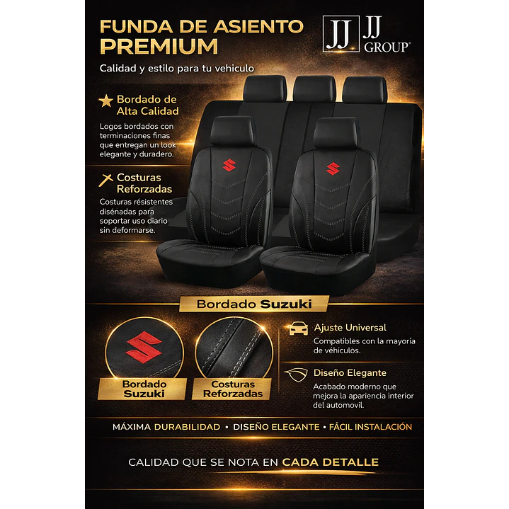 Fundas Asiento Suzuki Eco Cuero Negro – 9 Piezas Bordadas | JJ Group 2