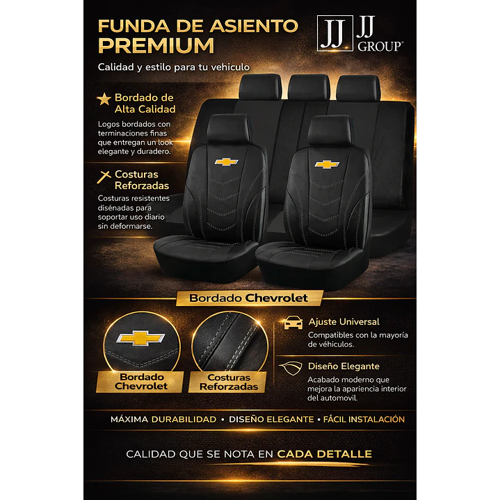 Fundas Asiento Chevrolet Eco Cuero Negro – 9 Piezas Bordadas | JJ Group 2