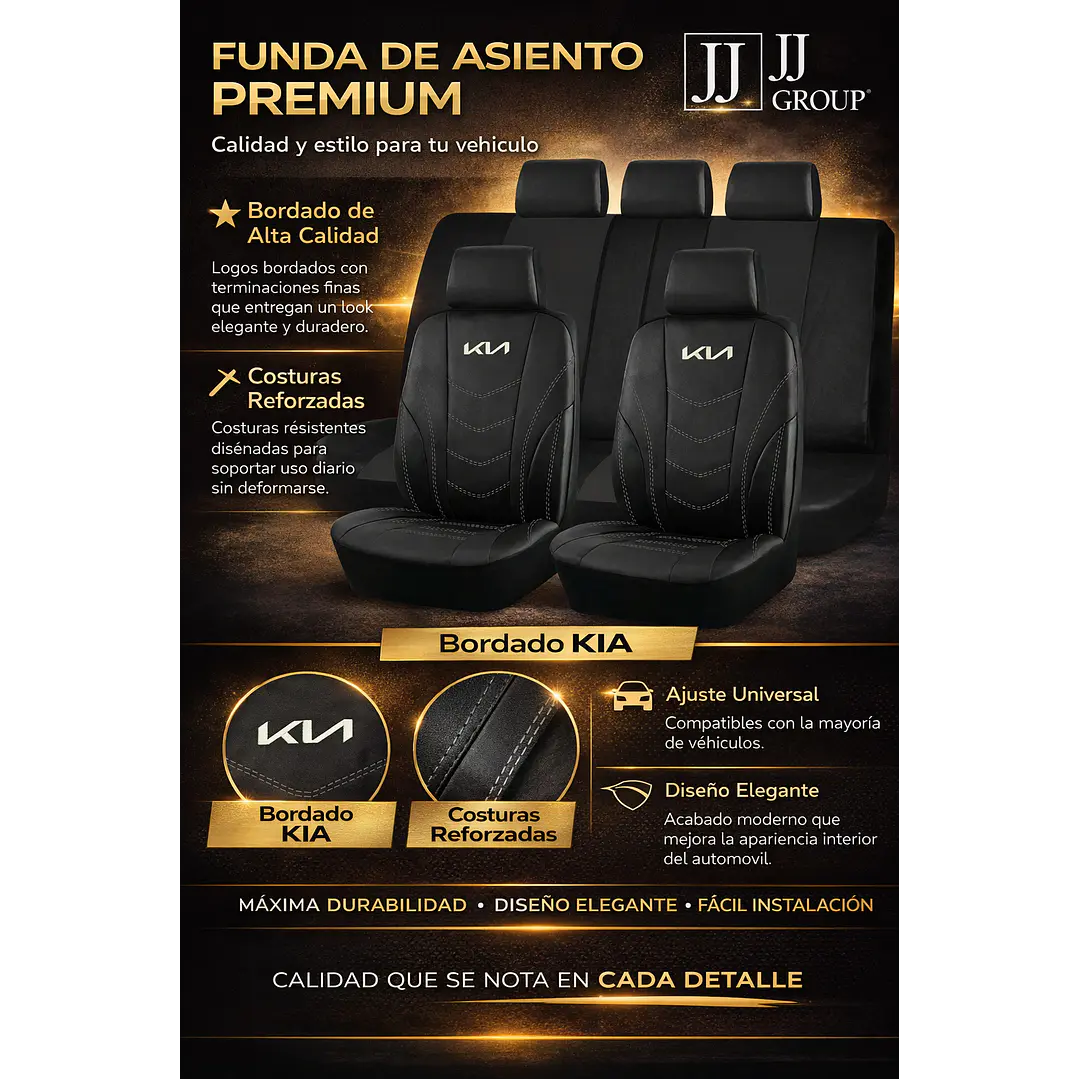 Fundas Asiento Kia Eco Cuero Negro – 9 Piezas Bordadas | JJ Group 2
