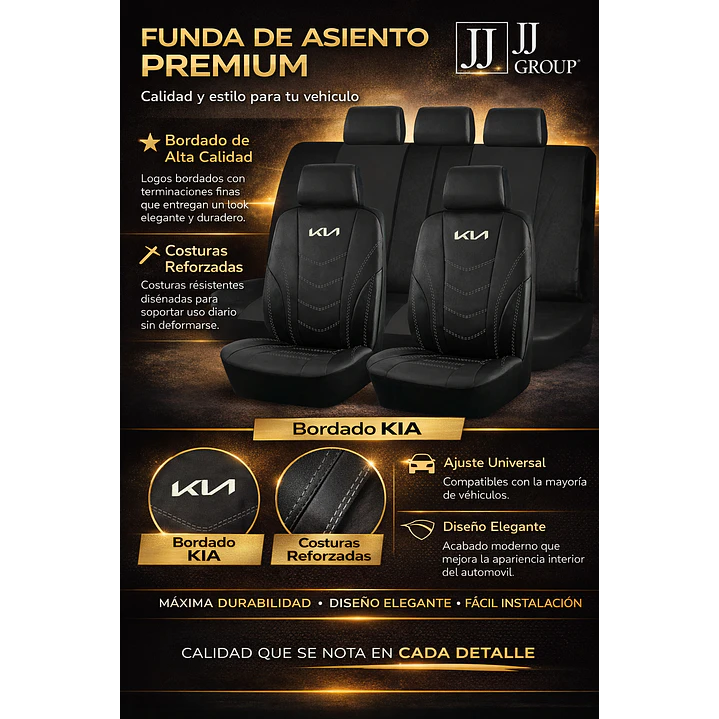 Fundas Asiento Kia Eco Cuero Negro – 9 Piezas Bordadas | JJ Group 2
