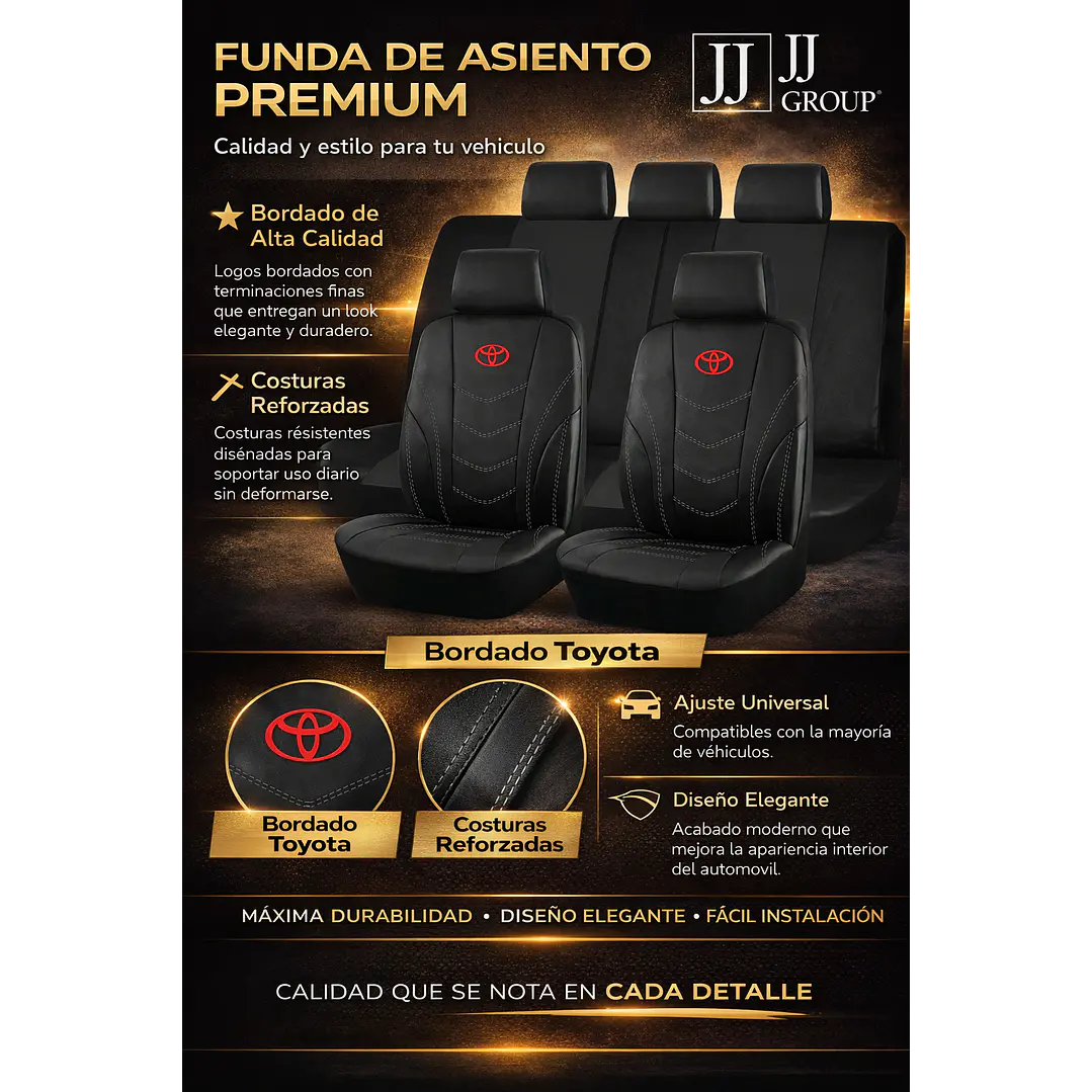 Fundas Asiento Toyota Eco Cuero Negro – 9 Piezas Bordadas | JJ Group 2