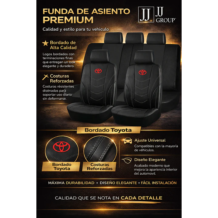 Fundas Asiento Toyota Eco Cuero Negro – 9 Piezas Bordadas | JJ Group 2