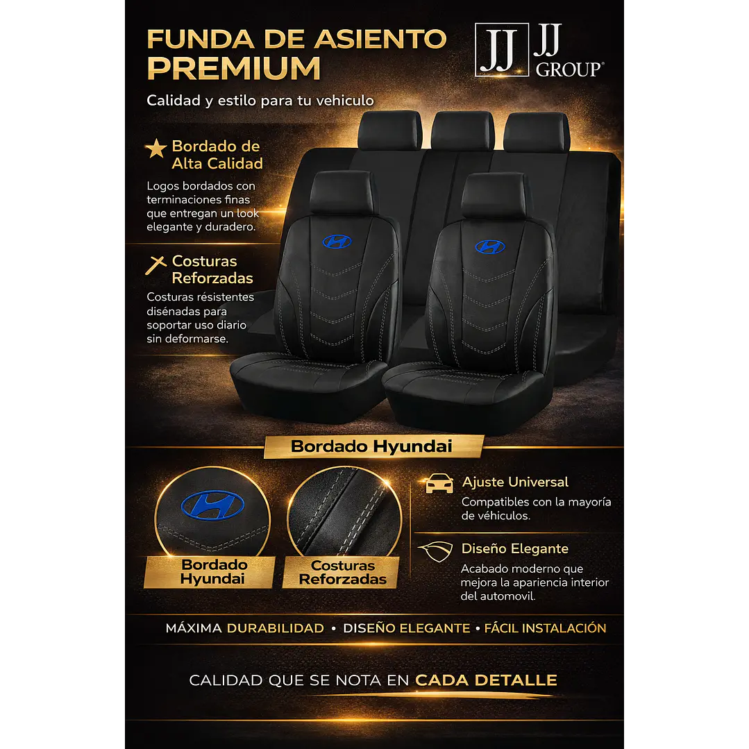 Fundas Asiento Hyundai Eco Cuero Negro – 9 Piezas Bordadas | JJ Group 2