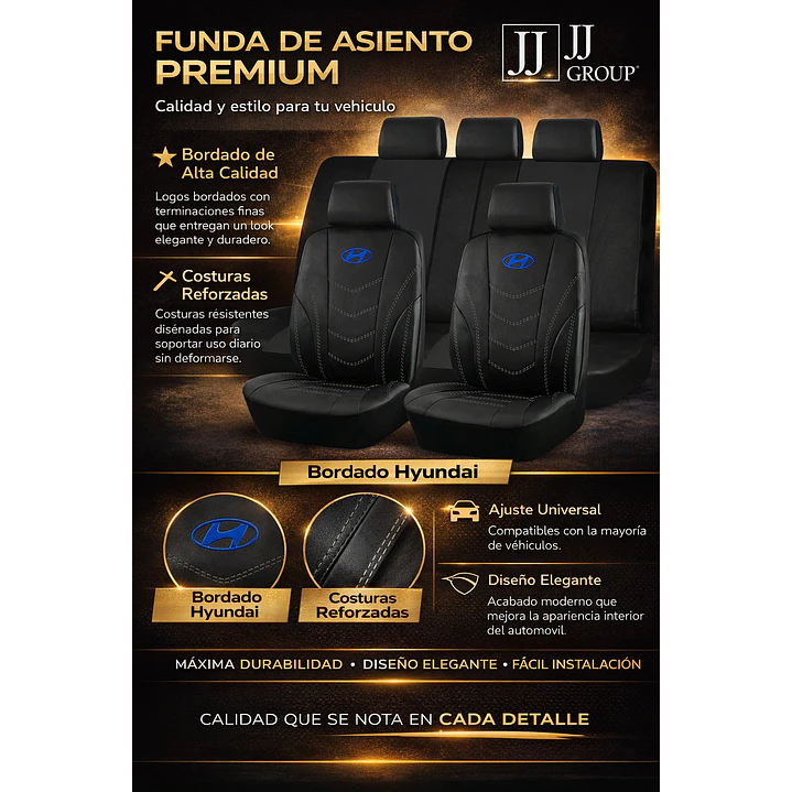 Fundas Asiento Hyundai Eco Cuero Negro – 9 Piezas Bordadas | JJ Group 2