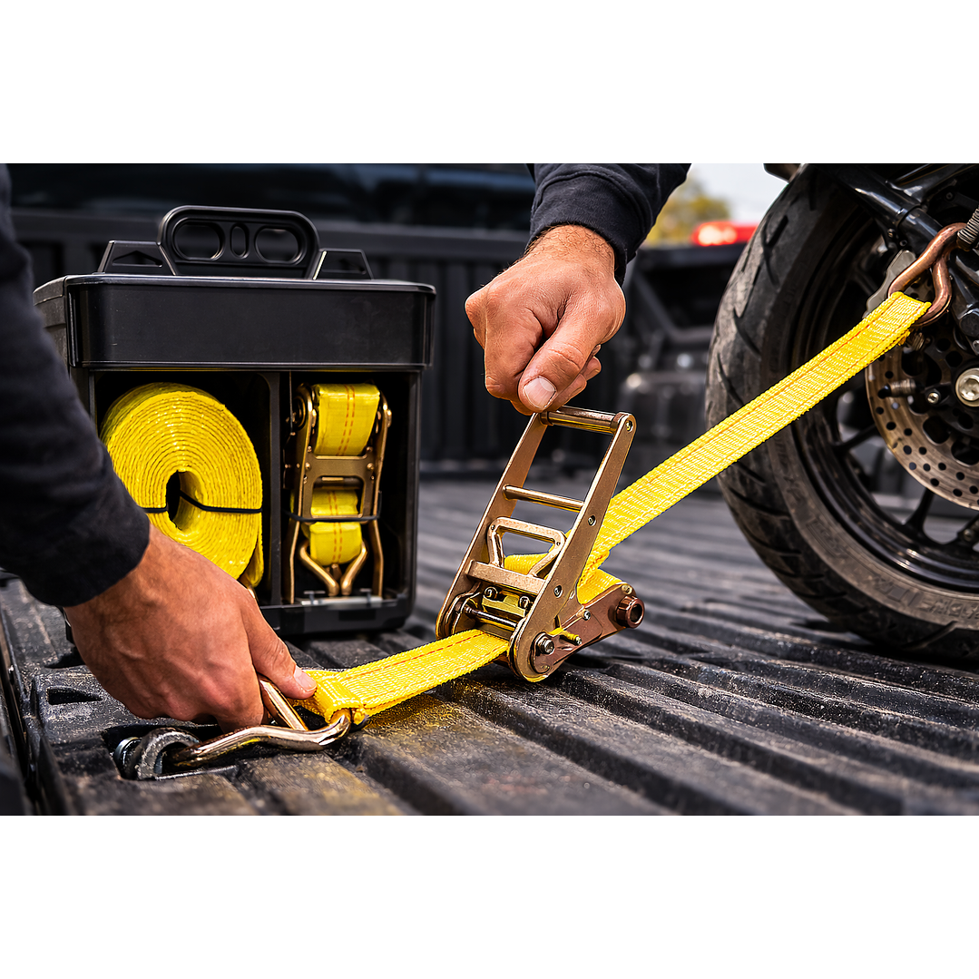 Eslinga De Amarre 9 Metros 5 Toneladas Con Ganchos Y Rachet Amarillo 3