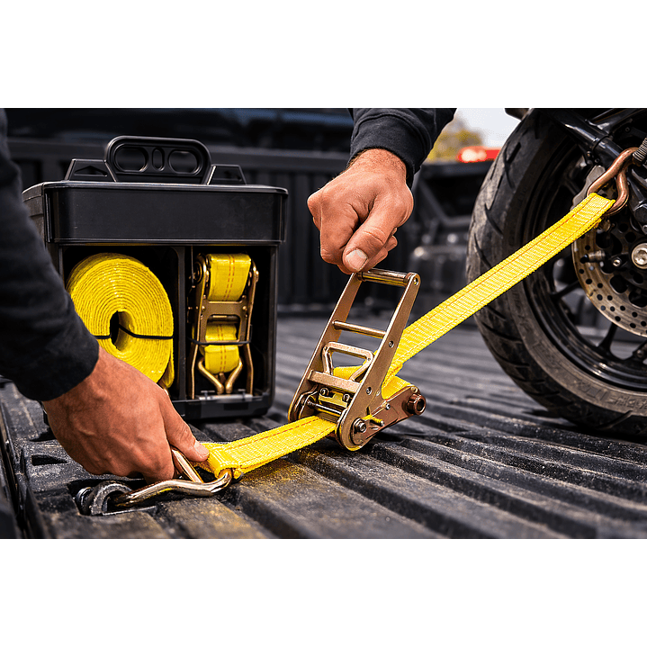 Eslinga De Amarre 9 Metros 5 Toneladas Con Ganchos Y Rachet Amarillo 3
