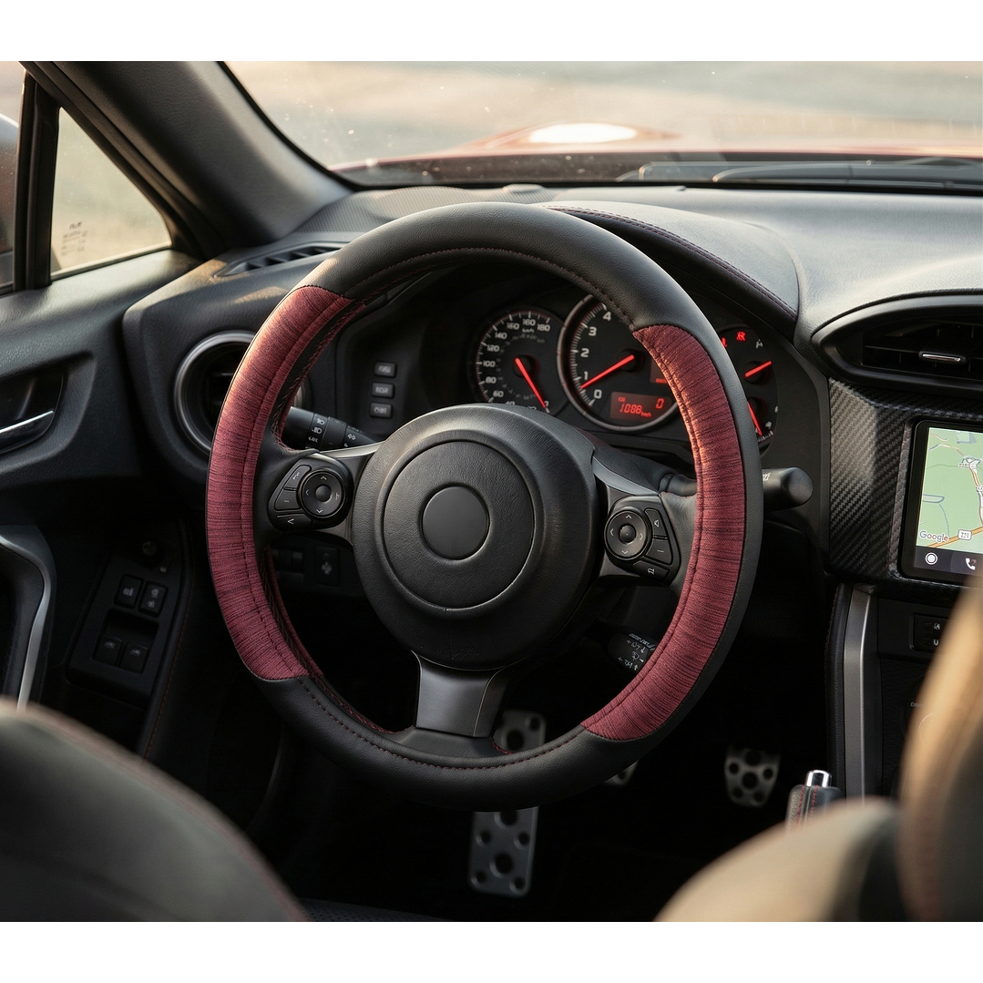 Cubre Volante Eco Cuero Negro Con Budeo Texturado Premium 3