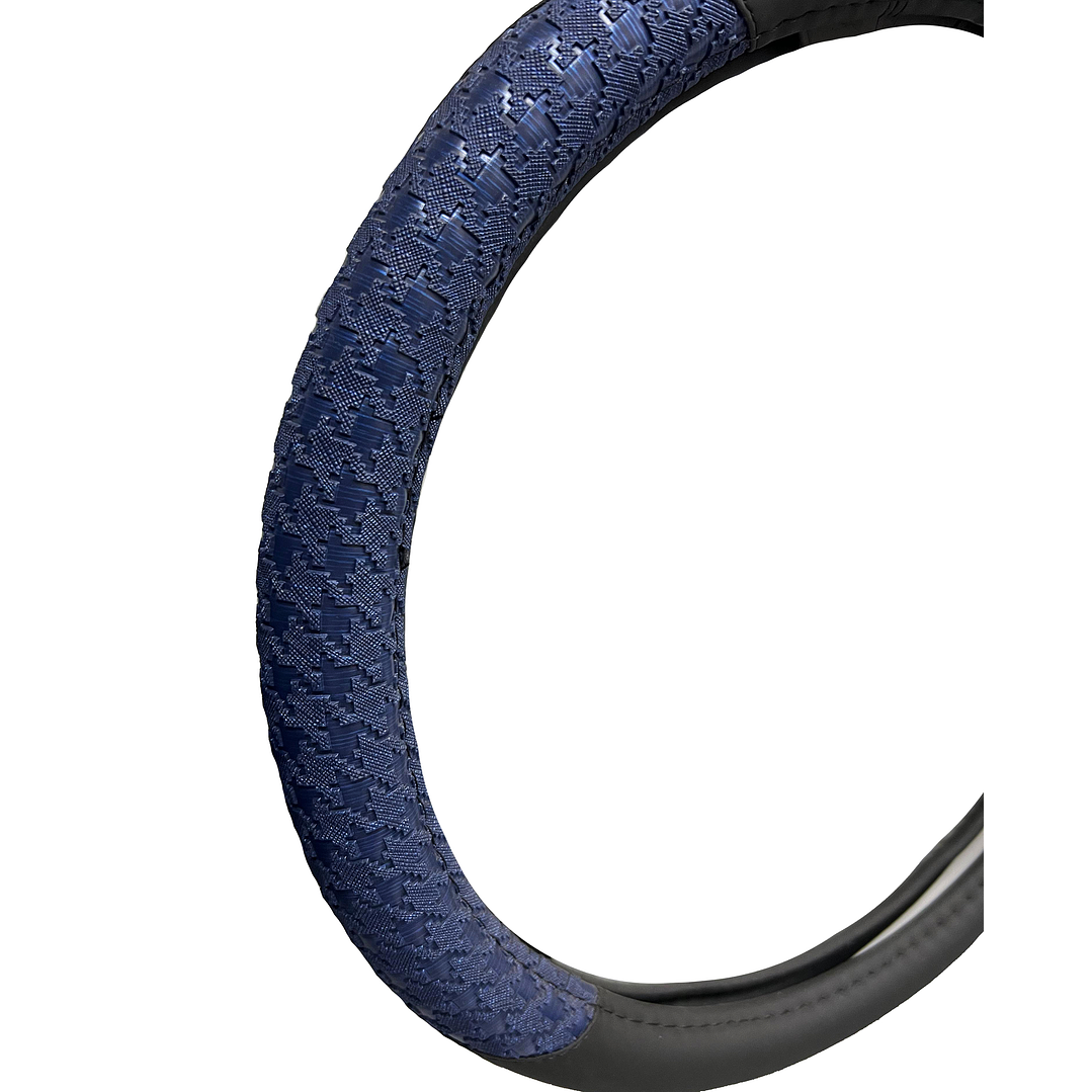 Cubre Volante Eco Cuero Negro Con Azul Texturado Premium 4