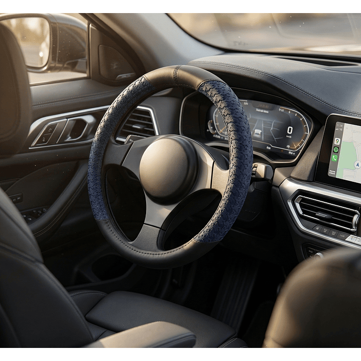 Cubre Volante Eco Cuero Negro Con Azul Texturado Premium 3