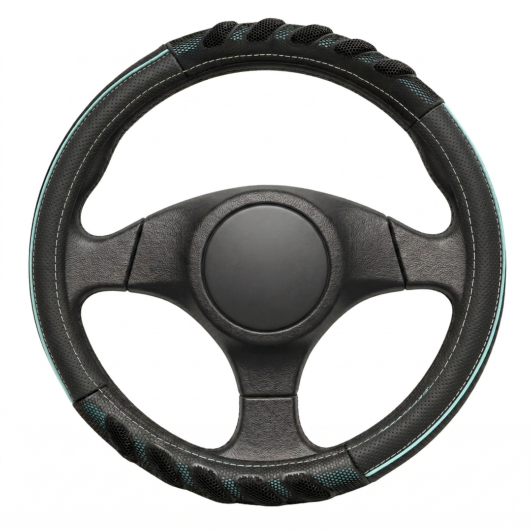 Cubre Volante Eco Cuero Negro Detalles Verde Agua Premium 1