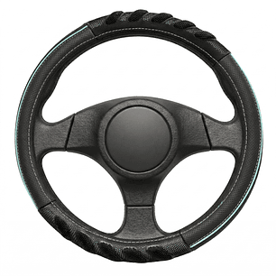 Cubre Volante Eco Cuero Negro Detalles Verde Agua Premium