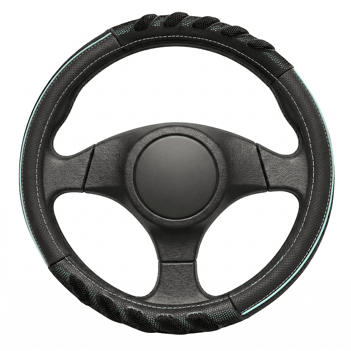 Cubre Volante Eco Cuero Negro Detalles Verde Agua Premium 1