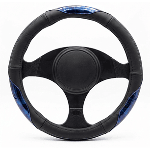 Cubre Volante Eco Cuero Negro Detalles Azul Neon Premium