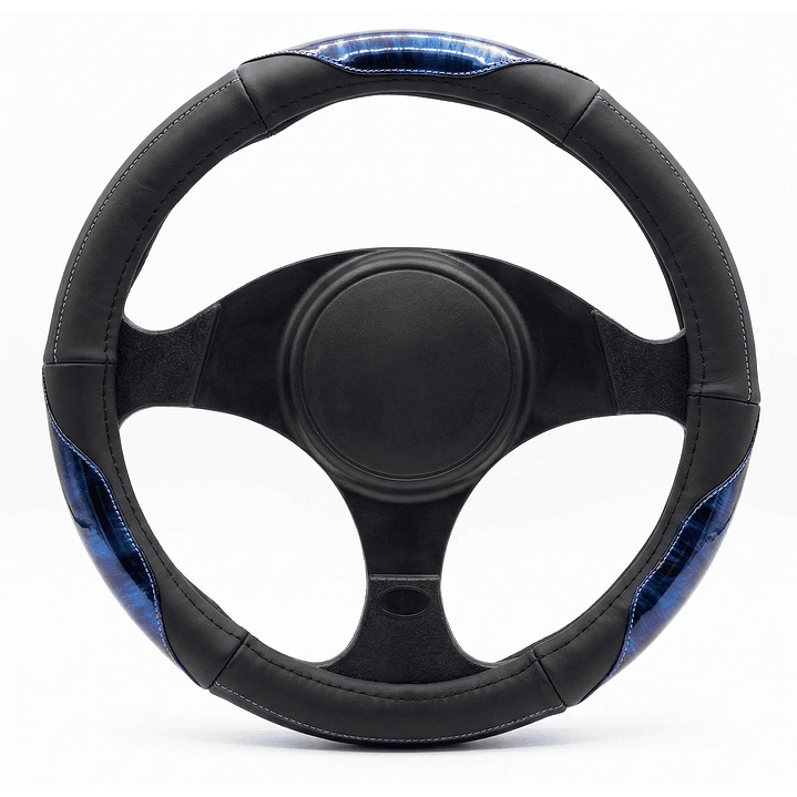 Cubre Volante Eco Cuero Negro Detalles Azul Neon Premium 1