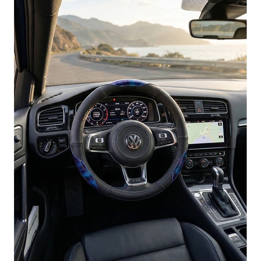 Cubre Volante Eco Cuero Negro Detalles Azul Neon Premium 2