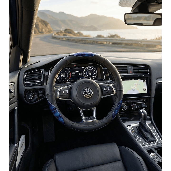 Cubre Volante Eco Cuero Negro Detalles Azul Neon Premium 2