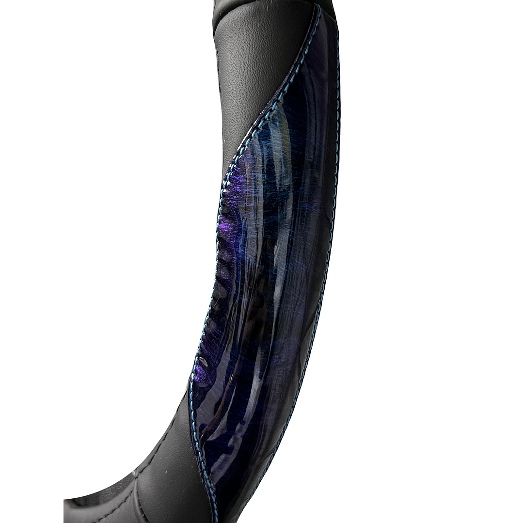 Cubre Volante Eco Cuero Negro Detalles Azul Neon Premium 3