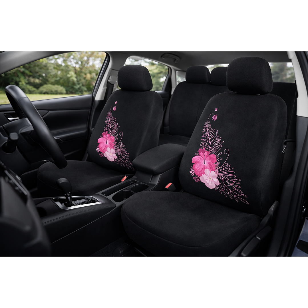 Funda Cubre Asiento Universal Flores Rosada Tela // Jj Group 3