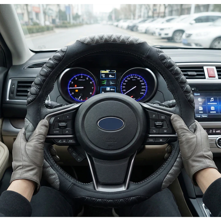 Cubre Volante Acolchado Universal Negro Gris 3