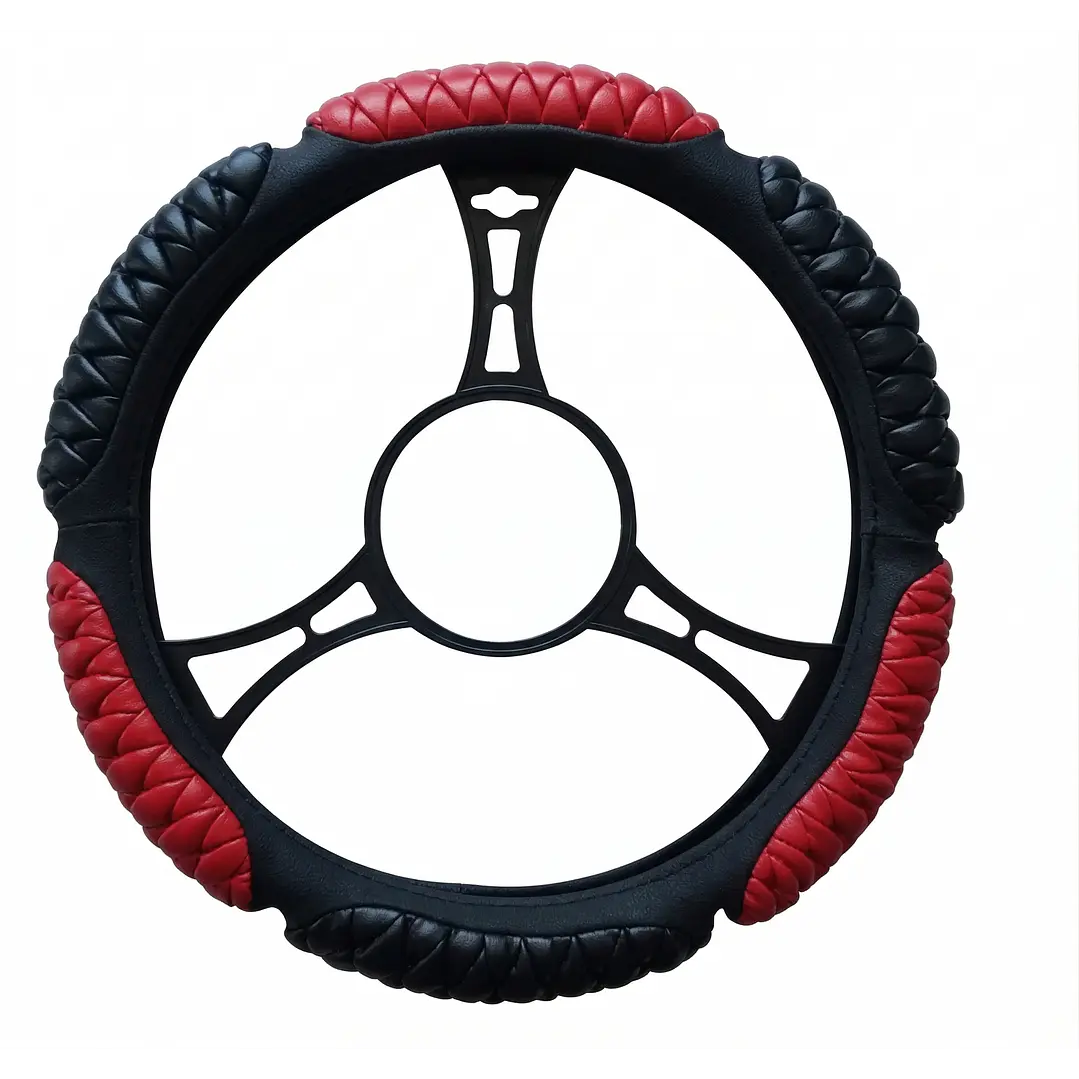 Cubre Volante Acolchado Universal Negro Rojo 1