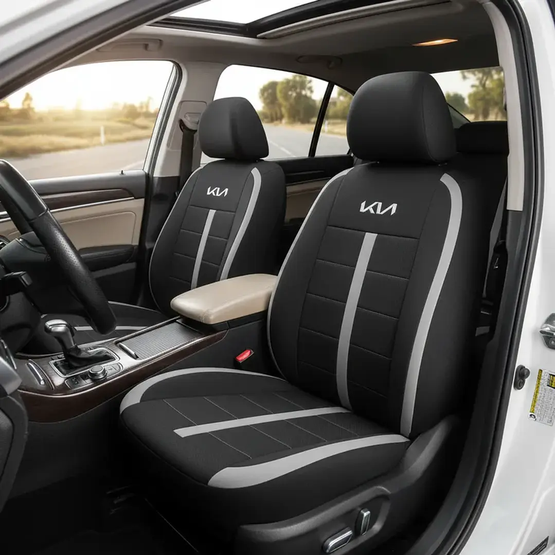 Fundas Asiento Kia Tela Poliester Negro Gris | JJ Group 1