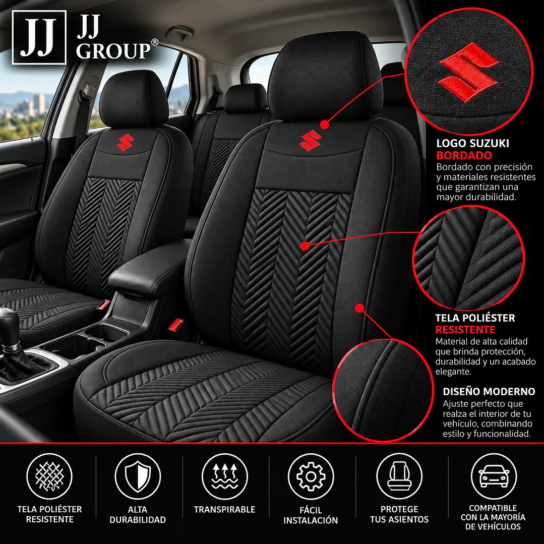 Fundas Cubre Asiento Auto Suzuki Tela Negro 2