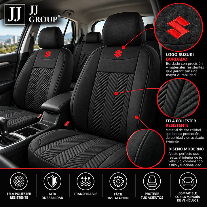 Fundas Cubre Asiento Auto Suzuki Tela Negro 2