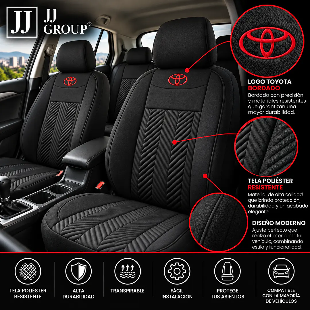 Fundas Cubre Asiento Auto Toyota Tela Negro 2