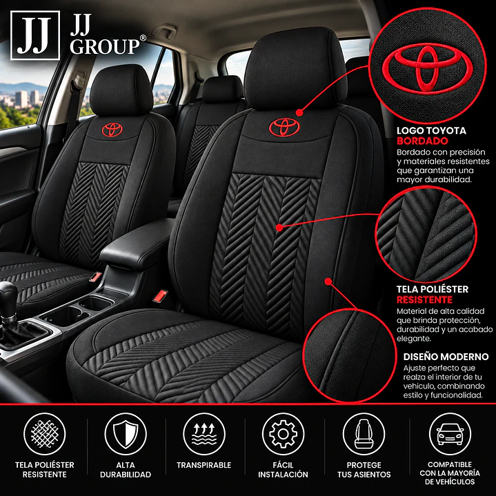 Fundas Cubre Asiento Auto Toyota Tela Negro 2