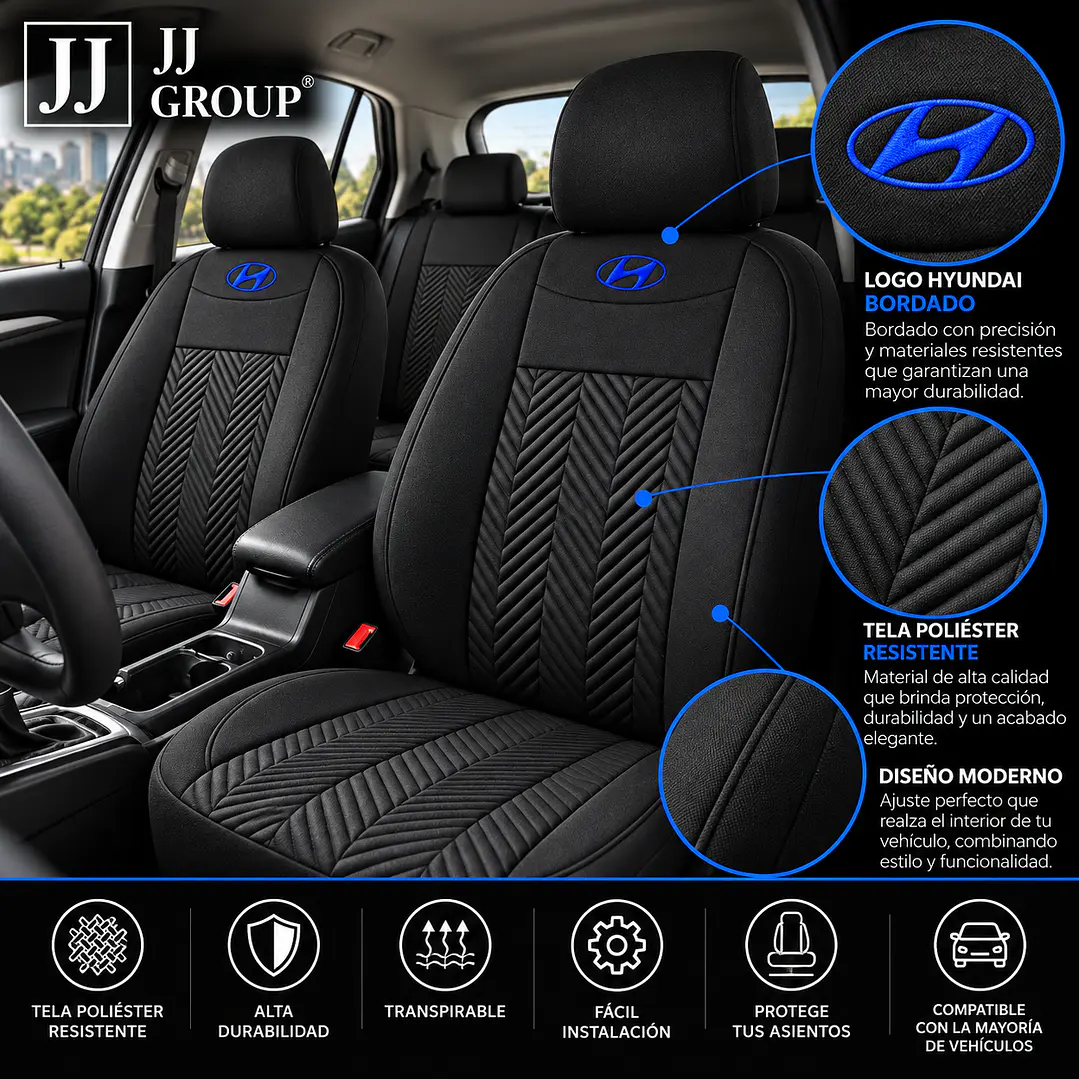 Fundas Cubre Asiento Auto Hyundai Tela Negro 2