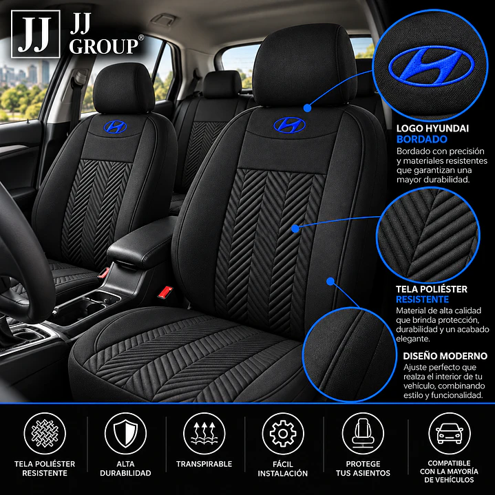 Fundas Cubre Asiento Auto Hyundai Tela Negro 2