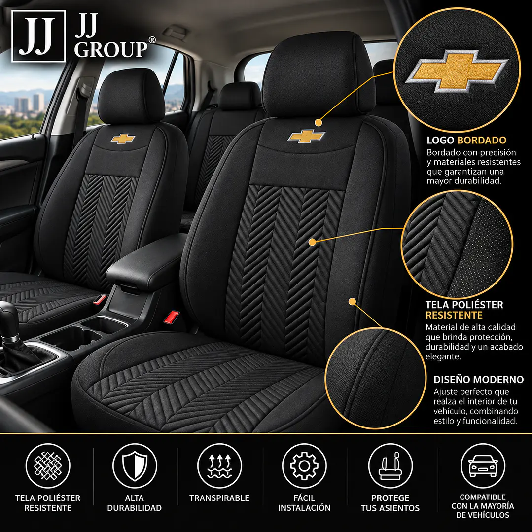 Fundas Cubre Asiento Auto Chevrolet Tela Negro 2