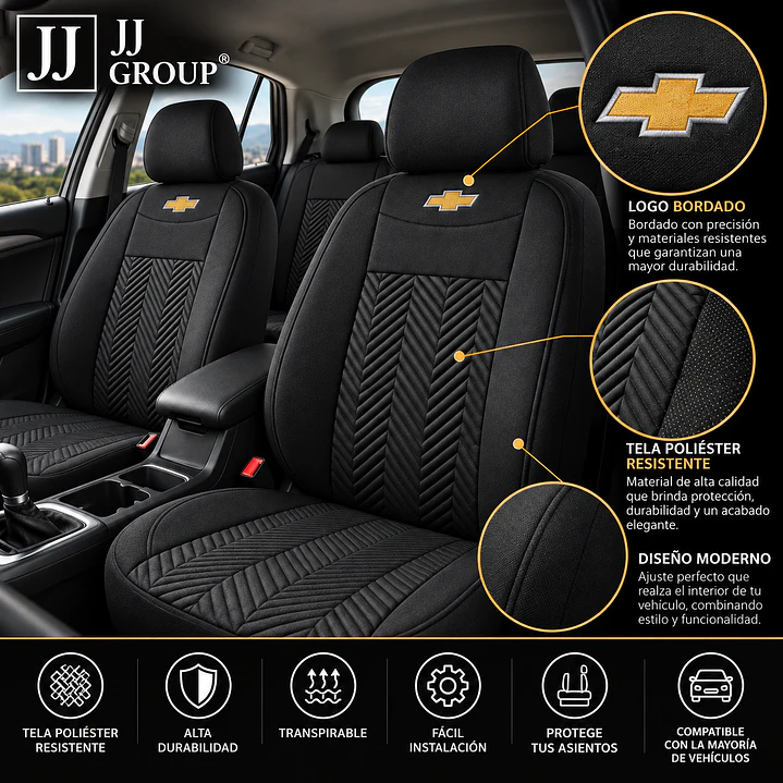 Fundas Cubre Asiento Auto Chevrolet Tela Negro 2