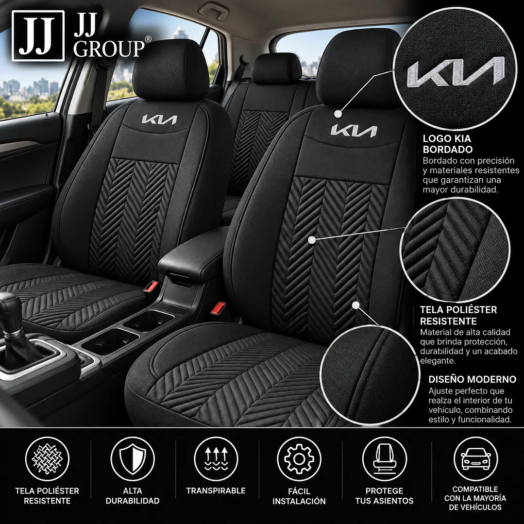 Fundas Cubre Asiento Auto Kia Tela Negro 2