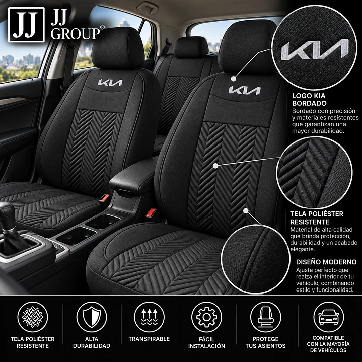 Fundas Cubre Asiento Auto Kia Tela Negro 2