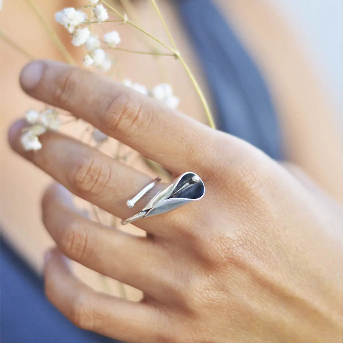 Anillo de plata 950 ajustable  con Cuarzo Diamante o  Herkimer