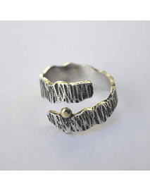 ANILLO CORTEZA ENVOLVENTE - PLATA SEMIENVEJECIDA Y ORO 18 K