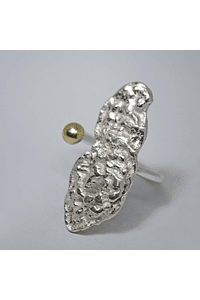 ANILLO ENCUENTROS ABIERTO - plata irregular y bola de Oro