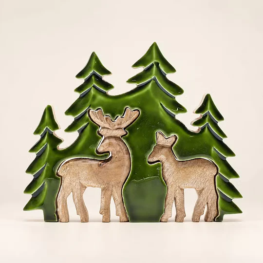 *NATAL* Perdidos no bosque- 2 cervos 3D 18x23 cm