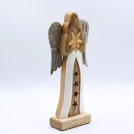 *NATAL* Anjo de madeira de manga com estrela 30 cm