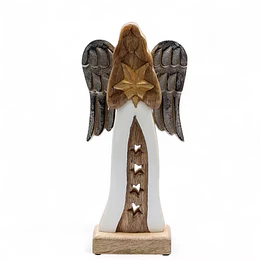 *NATAL* Anjo de madeira de manga com estrela 30 cm